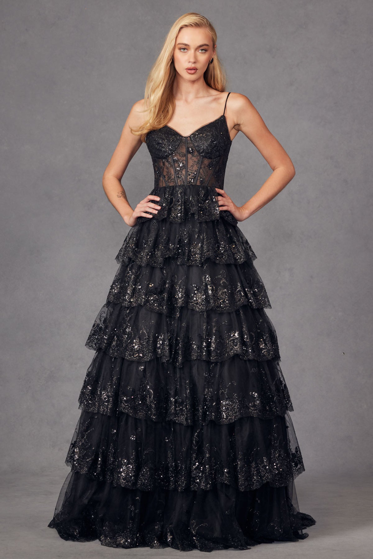 Glamorous Tiered Prom Dress_JU 2454K