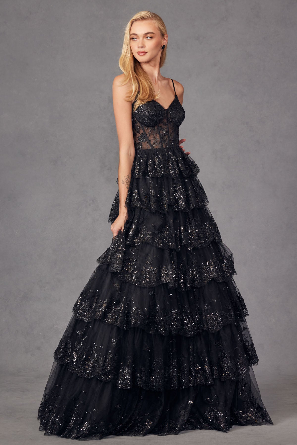 Glamorous Tiered Prom Dress_JU 2454K