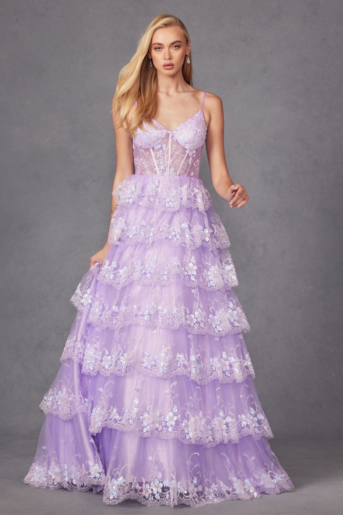 Glamorous Tiered Prom Dress_JU 2454K