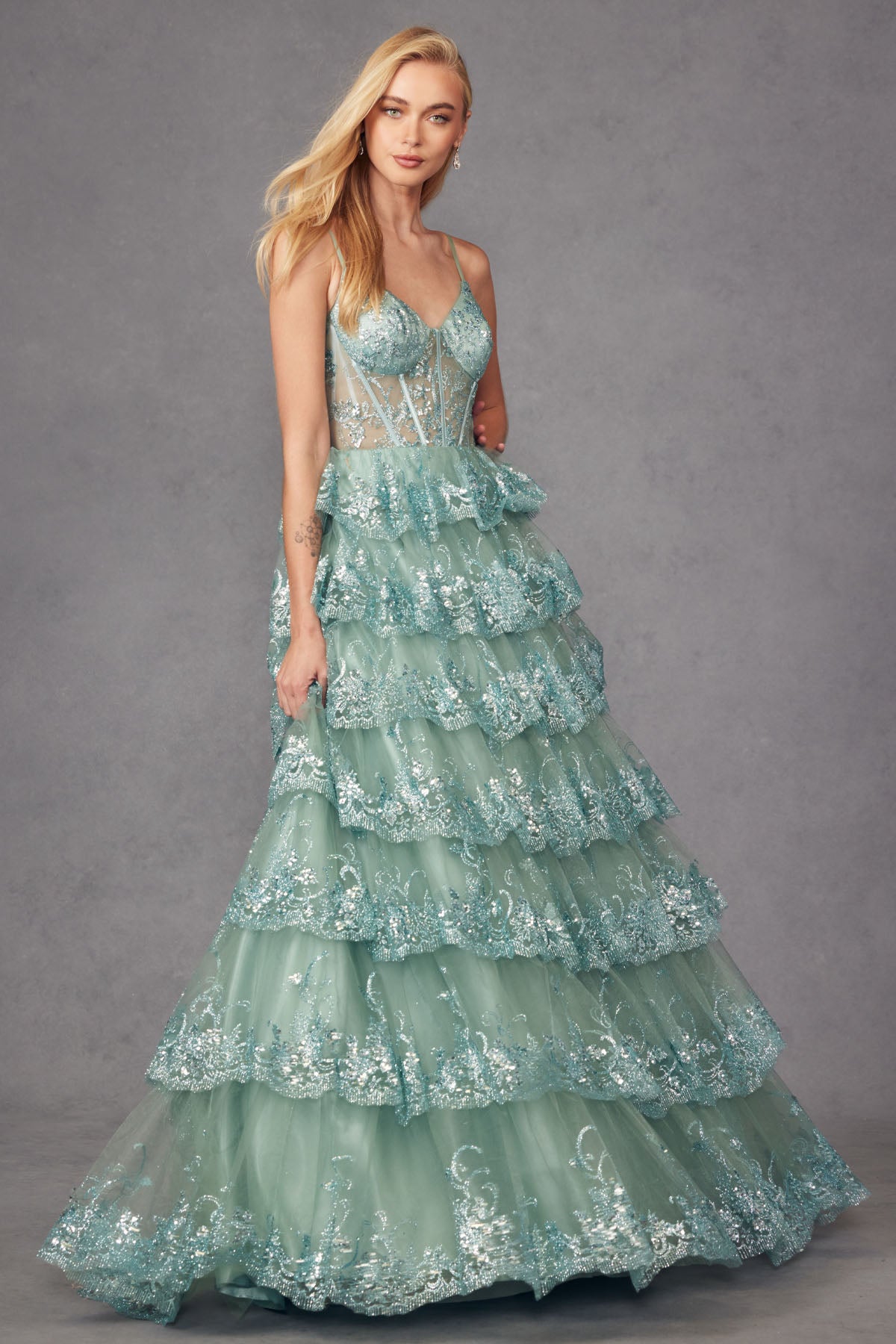 Glamorous Tiered Prom Dress_JU 2454K