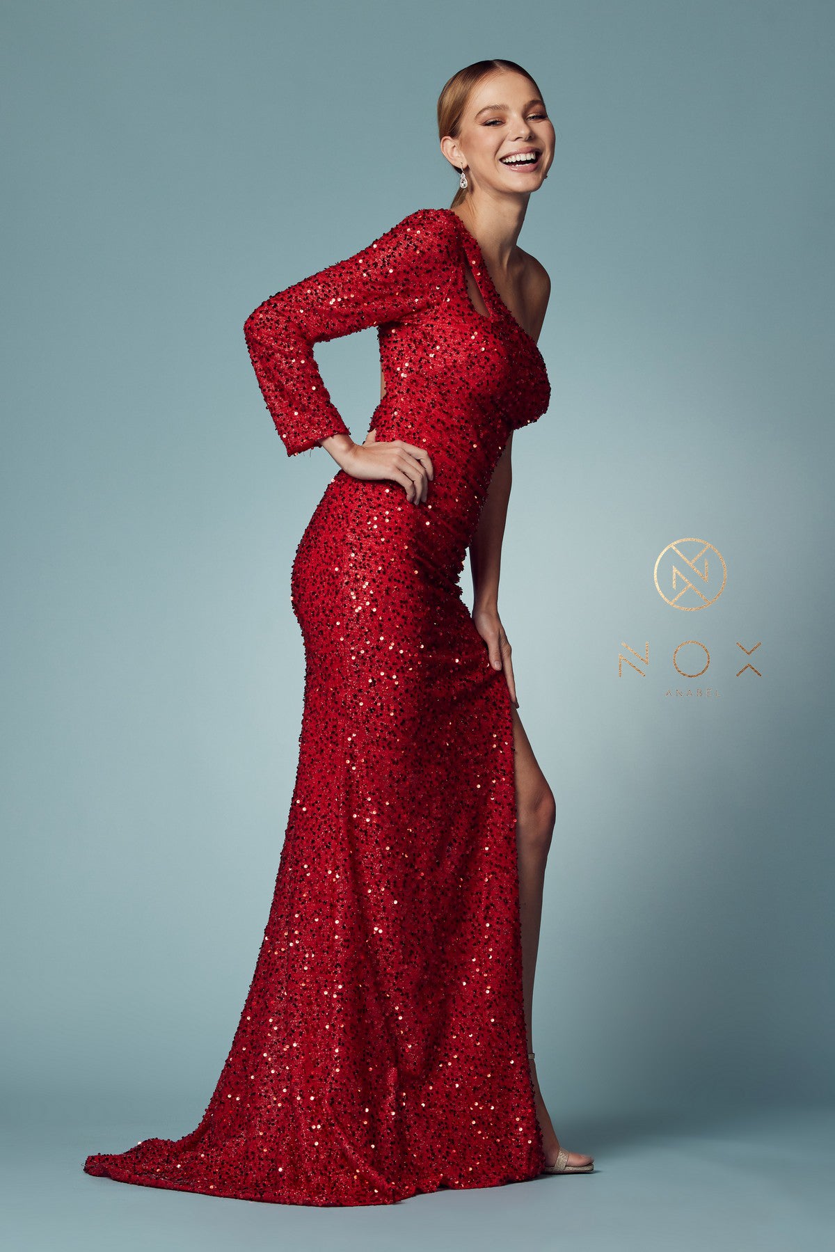 Sequin One-Shoulder Prom Dress with Slit_NX S1013