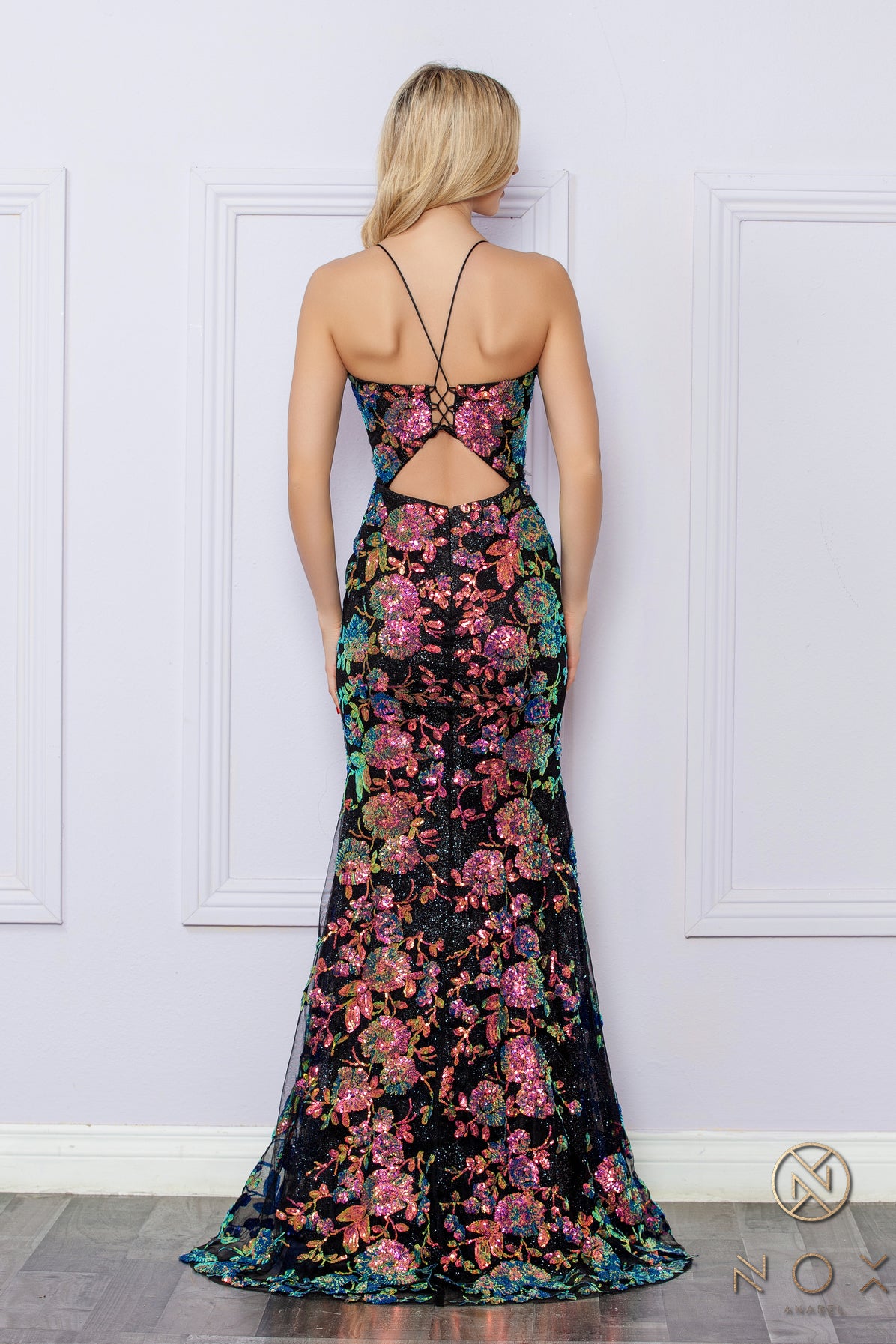 Floral Sequin Strappy Prom Dress_NX R1439