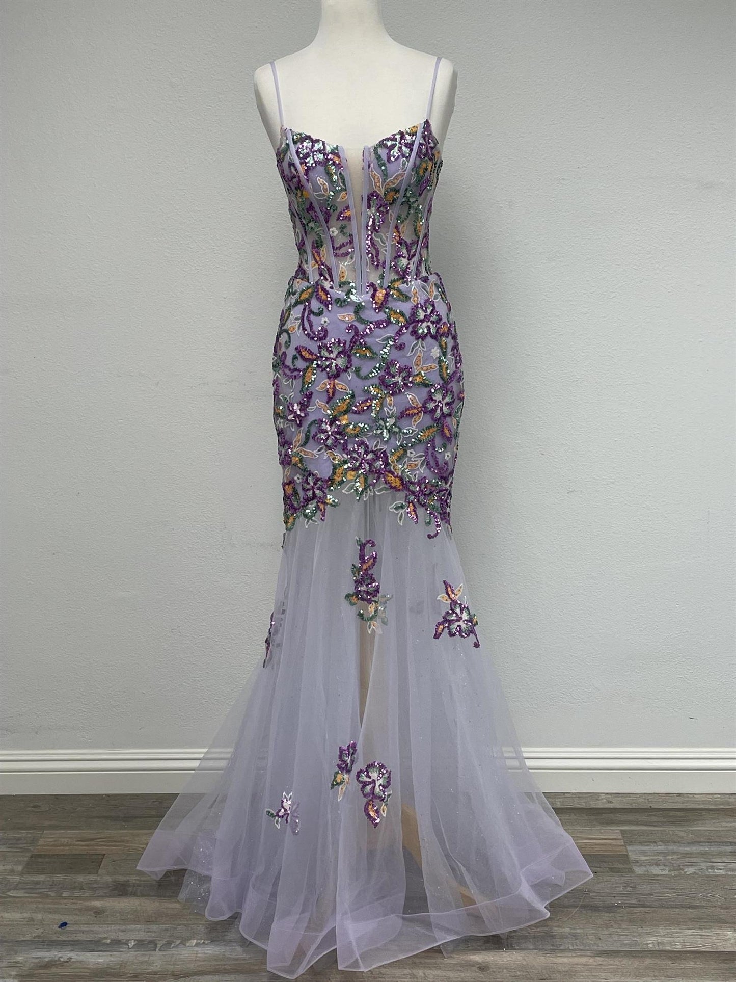 Floral Embellished Lace-Up Prom Dress_NX D1356