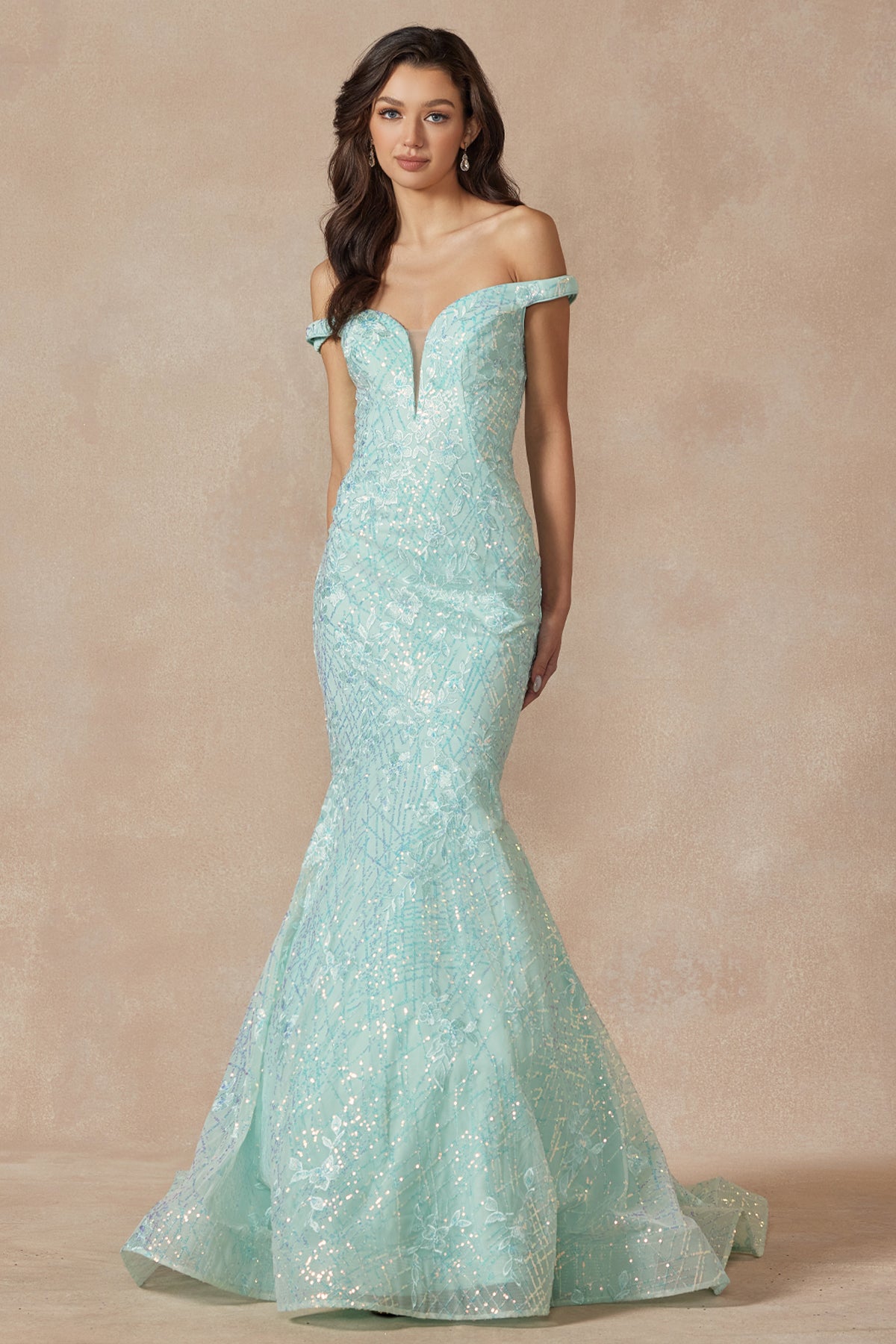 Elegant Off-Shoulder Sequin Prom Dress_JU 2412