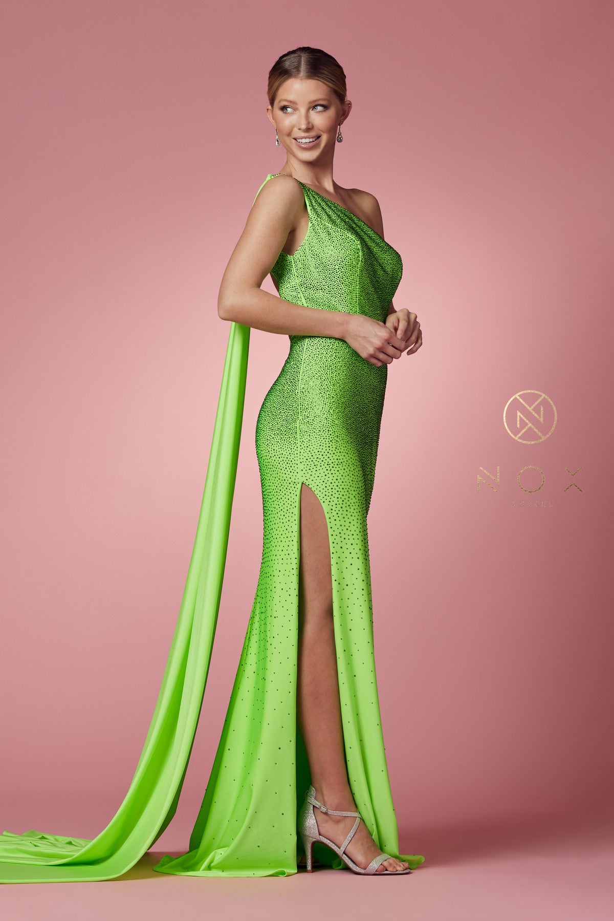 Elegant One-Shoulder Prom Dress with Cape_NX E1039