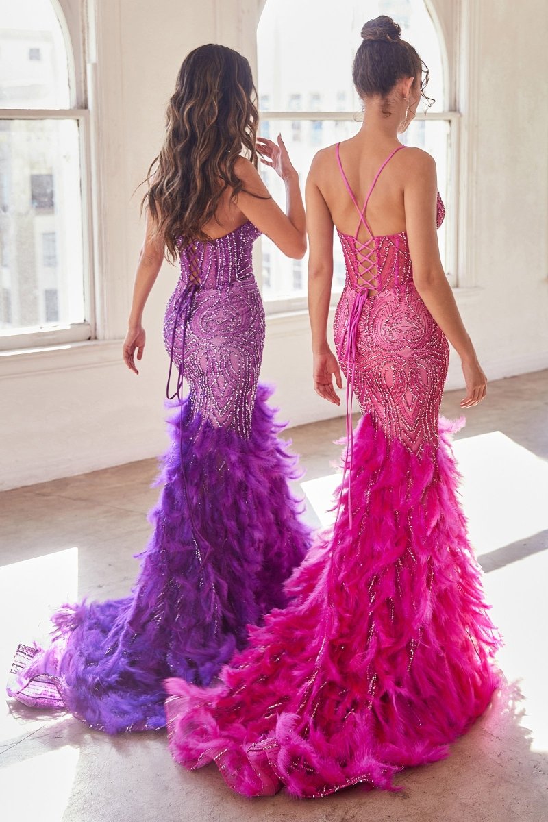 Glamorous Feathered Sequin Prom Dress_LD CC2308