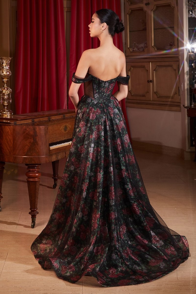 Elegant Floral Off-Shoulder Prom Dress_LD CD806