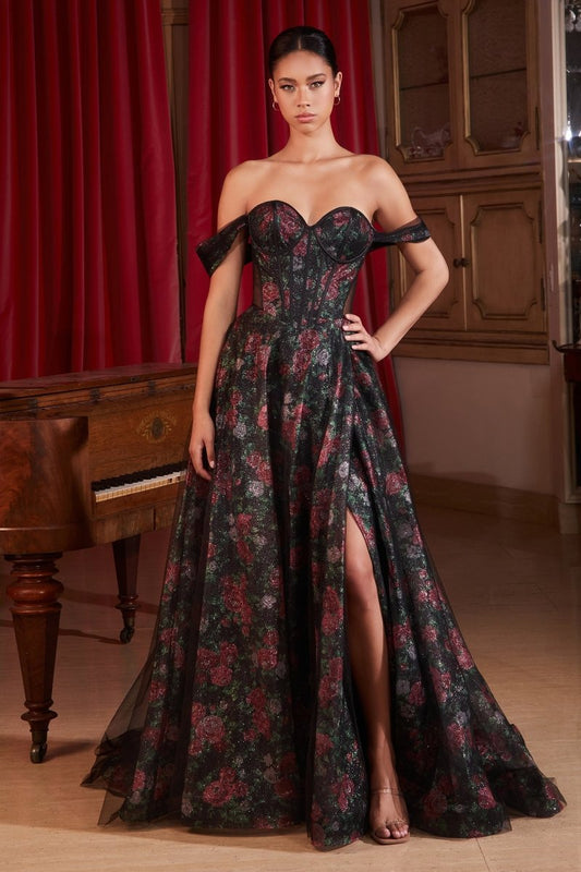 Elegant Floral Off-Shoulder Prom Dress_LD CD806