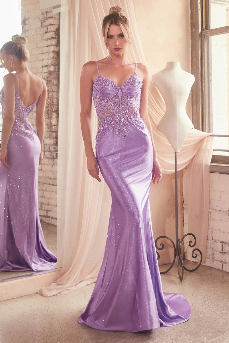 Sequin Embellished Prom Dress with Slit_LD CDS450