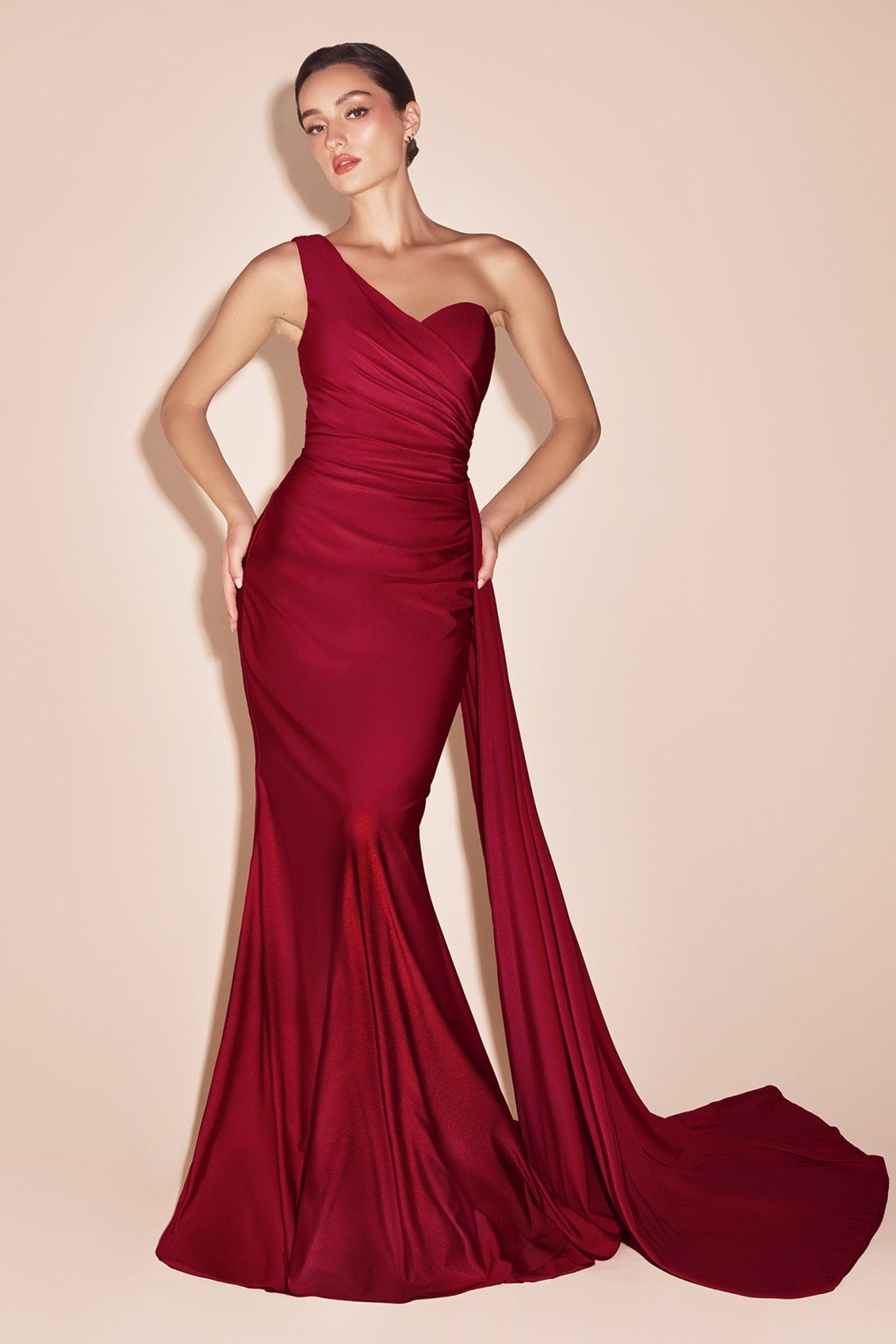 Elegant One-Shoulder Prom Dress with Train_LD PT004