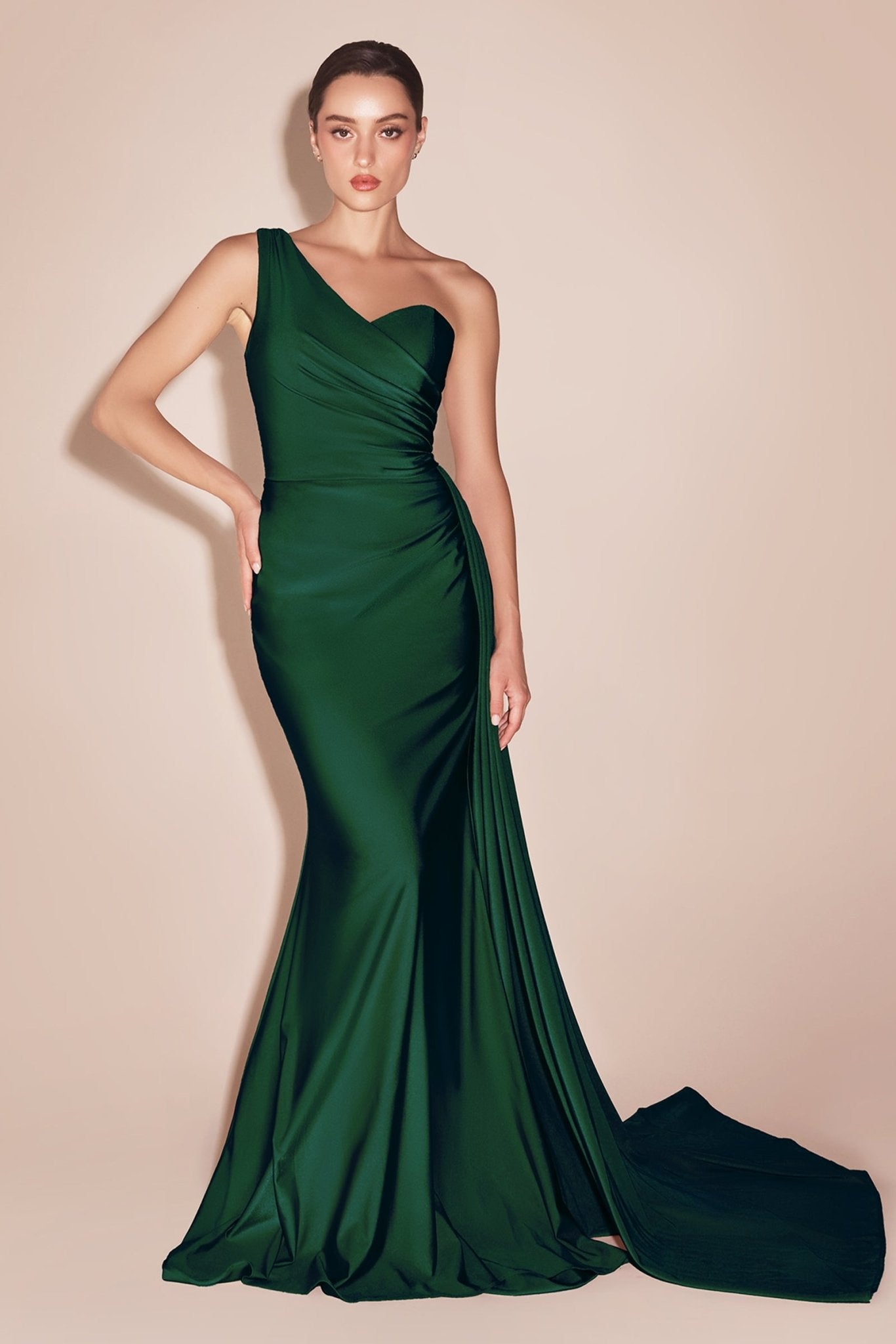 Elegant One-Shoulder Prom Dress with Train_LD PT004